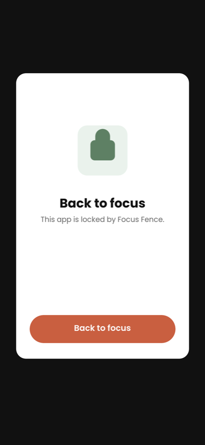 Focus Phone blocked app screen with a Back to focus button.